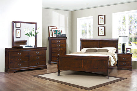 Mayville Brown Cherry 4-Piece Bedroom Set (Queen Bed, Nightstand, Dresser, Mirror) from Homelegance - Luna Furniture