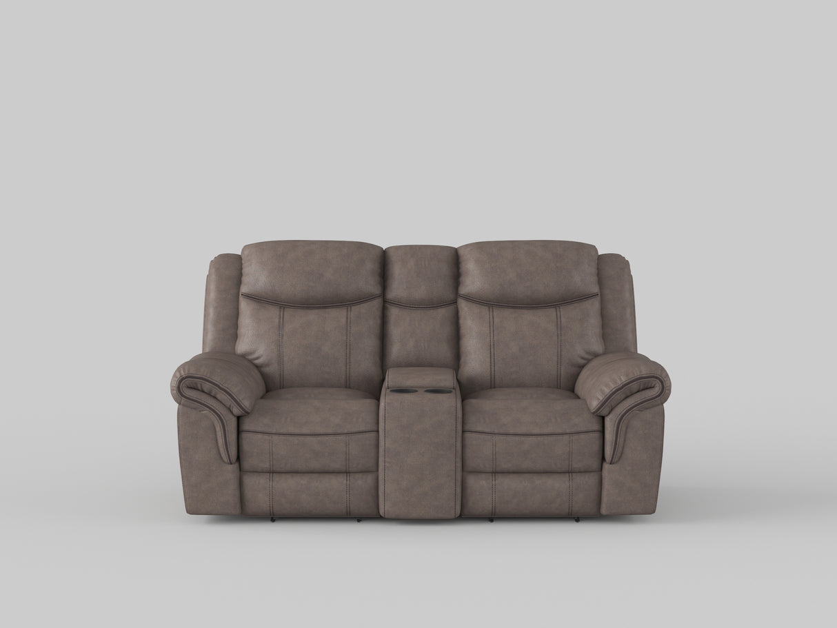 Aram Dark Brown Faux Leather Double Glider Reclining Loveseat with Center Console, Receptacles and USB Ports from Homelegance - Luna Furniture