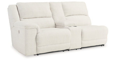 Keensburg Linen Left-Arm Facing Power Reclining Loveseat with Console from Ashley Furniture - Luna Furniture