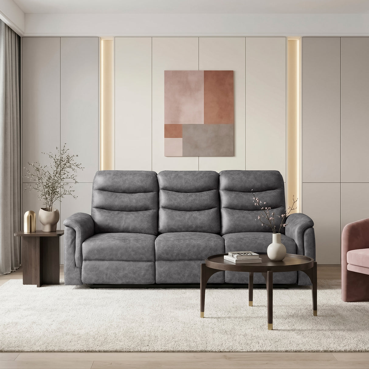 Metric Gray Double Reclining Sofa with Drop-down Cup Holders from Homelegance - Luna Furniture