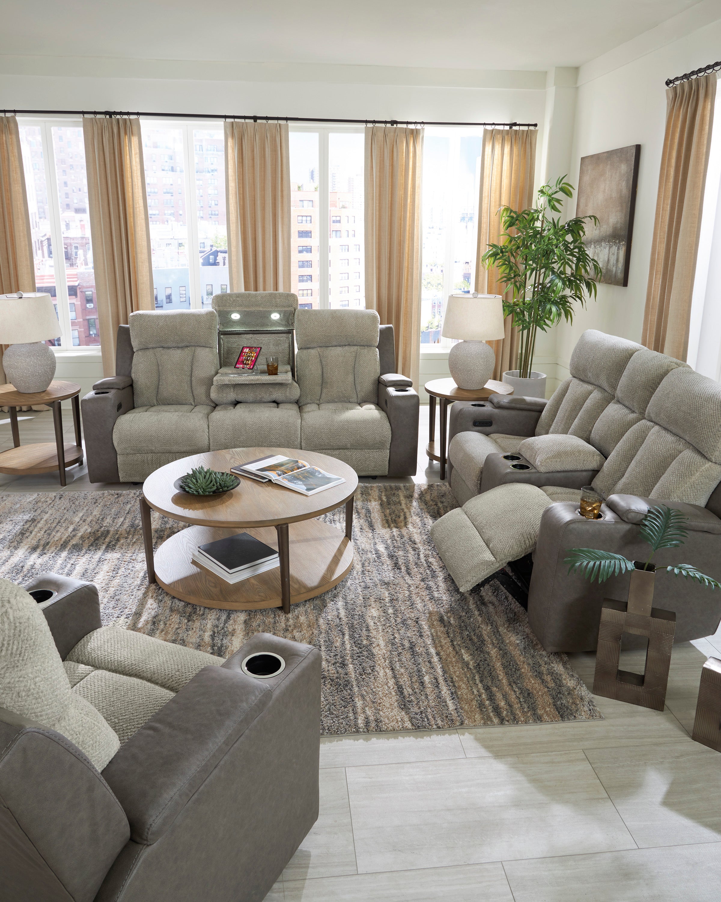 Ashley WhipLash Sisal Power Reclining Living Room Set – Luna Furniture