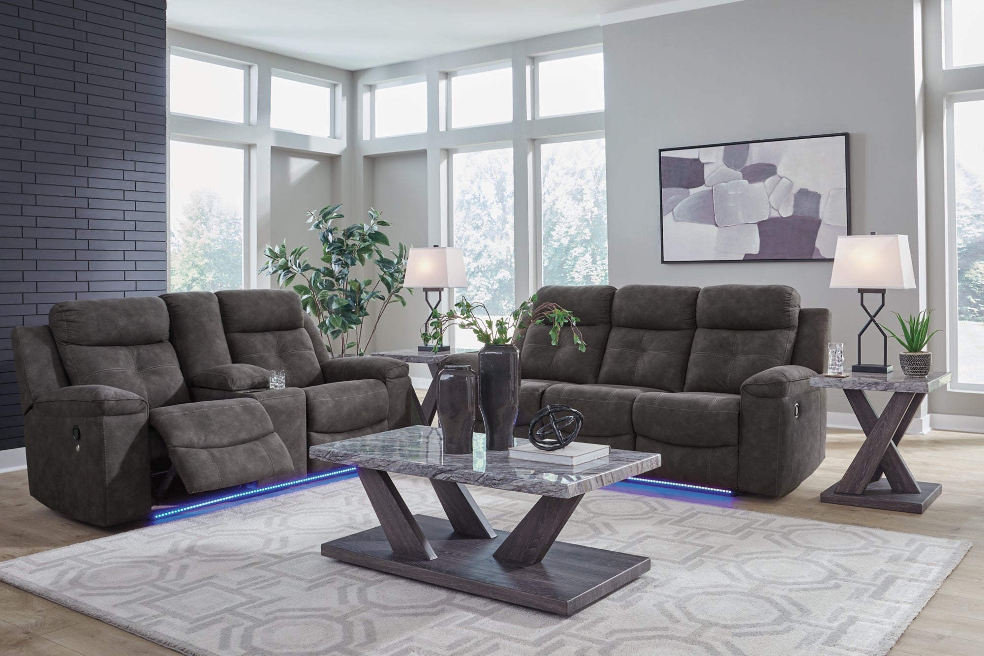 Ashley Brysonview Charcoal Reclining Sofa and Loveseat with