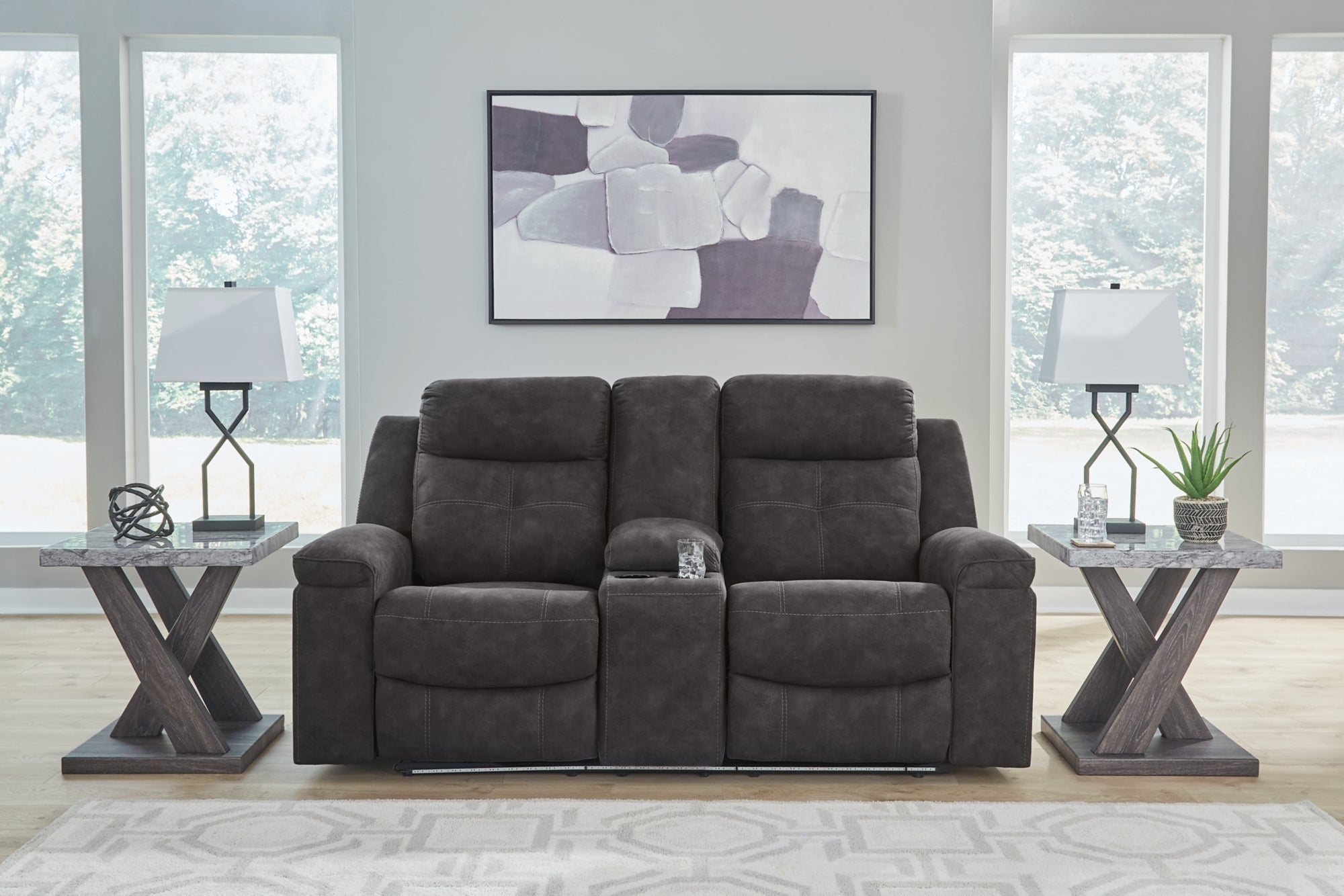 Ashley Brysonview Charcoal Reclining Sofa and Loveseat with