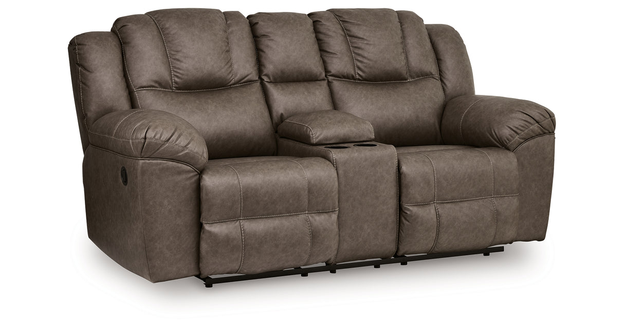 Lowilla Driftwood Reclining Loveseat with Console from Ashley - Luna Furniture