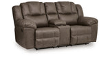 Lowilla Driftwood Reclining Loveseat with Console from Ashley - Luna Furniture