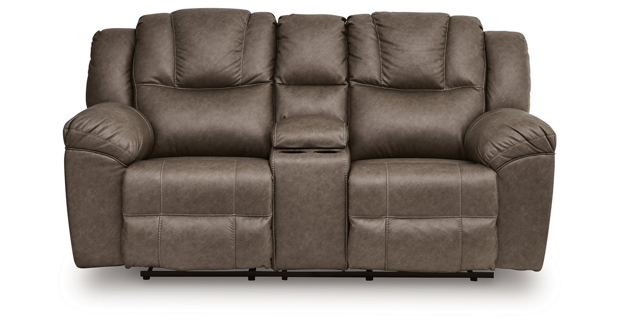 Lowilla Driftwood Reclining Loveseat with Console from Ashley - Luna Furniture