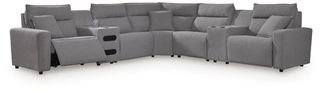 Modmax II Salt and Pepper 7-Piece Power Reclining Sectional with Audio Consoles from Ashley - Luna Furniture