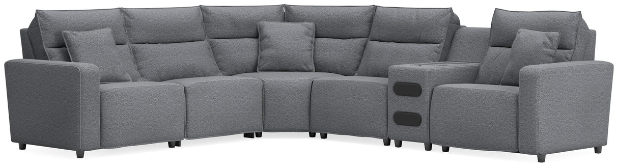 Modmax Salt and Pepper 6-Piece Reclining Sectional with Audio Console from Ashley - Luna Furniture