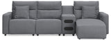 Modmax Salt and Pepper 4-Piece Reclining Sectional with Chaise and Audio Console from Ashley - Luna Furniture