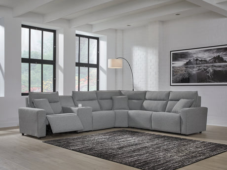 Modmax II Salt and Pepper 6-Piece RAF Power Reclining Sectional with Console from Ashley - Luna Furniture