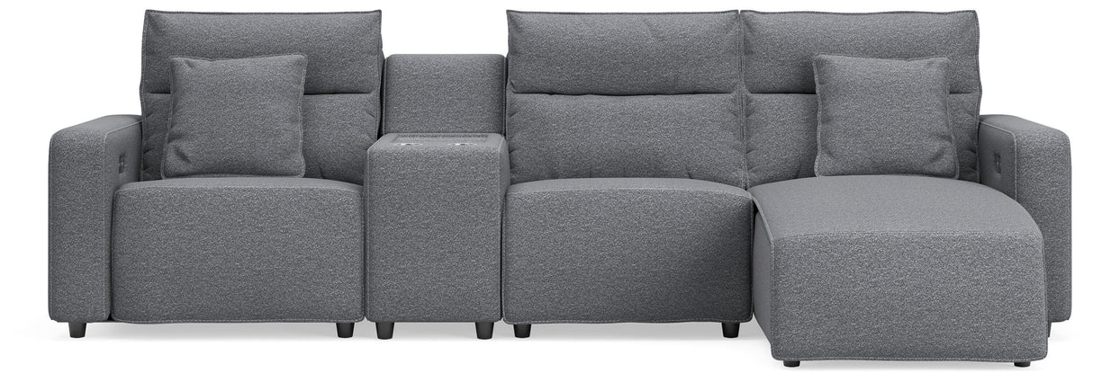 Modmax Salt and Pepper 4-Piece Reclining Sectional with Chaise and Console from Ashley - Luna Furniture
