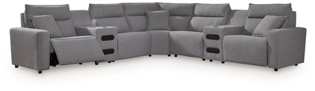 Modmax II Salt and Pepper 7-Piece Power Reclining Sectional with 2 Audio Consoles from Ashley - Luna Furniture