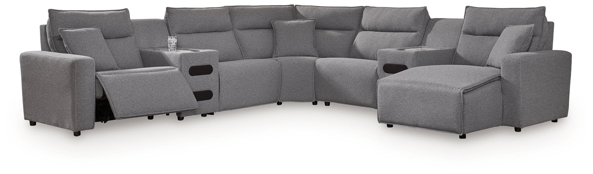 Modmax II Salt and Pepper 7-Piece Power Reclining Sectional with Chaise from Ashley Furniture - Luna Furniture