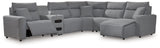 Modmax Salt and Pepper 6-Piece Reclining Sectional with Chaise and Audio Console from Ashley - Luna Furniture