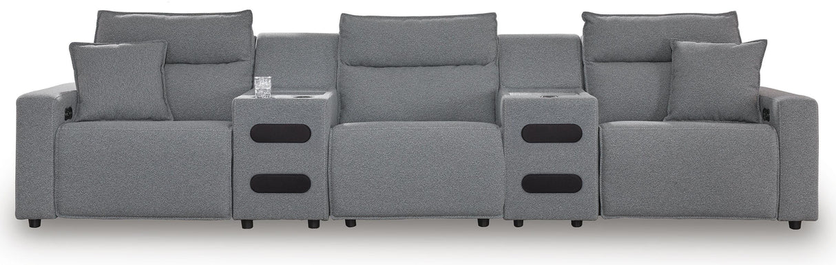 Modmax Salt and Pepper 5-Piece Reclining Sectional with Audio Consoles from Ashley - Luna Furniture