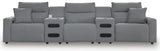 Modmax Salt and Pepper 5-Piece Reclining Sectional with Audio Consoles from Ashley - Luna Furniture