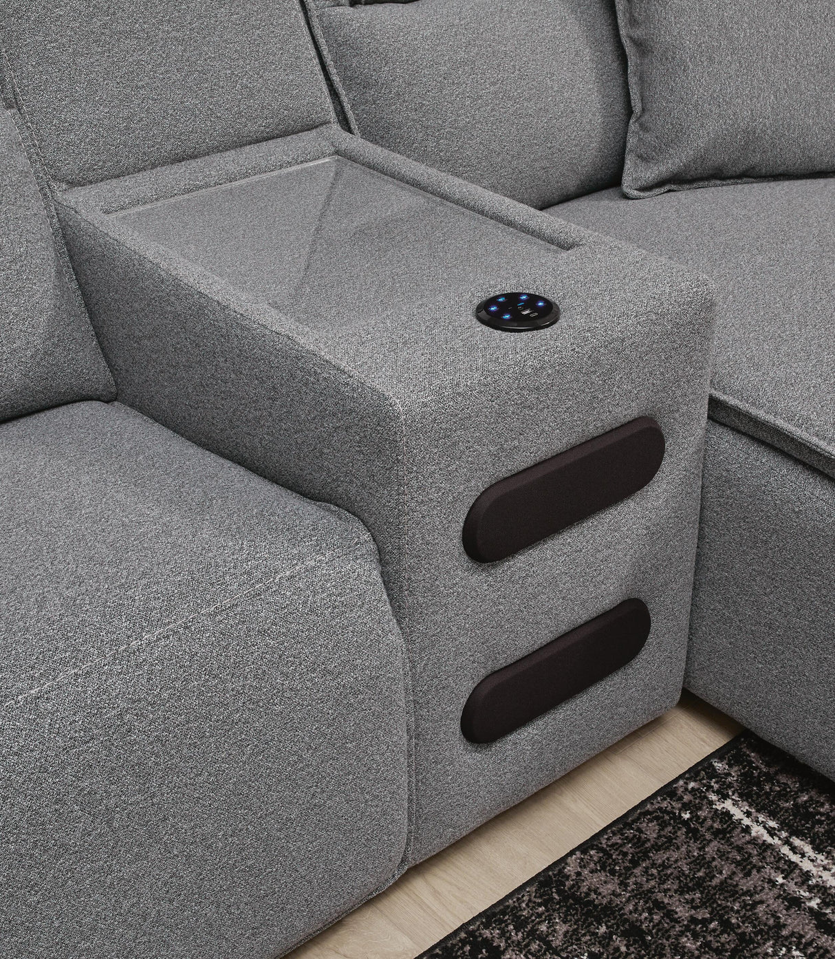 Modmax II Salt and Pepper 7-Piece Power Reclining Sectional with Chaise and Audio Console from Ashley - Luna Furniture