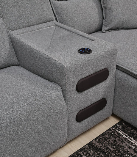 Modmax II Salt and Pepper 7-Piece Power Reclining Sectional with Chaise and Audio Console from Ashley - Luna Furniture