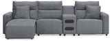 Modmax Salt and Pepper 4-Piece Reclining Sectional with Chaise and Audio Console from Ashley Furniture - Luna Furniture