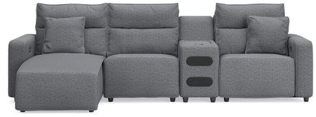 Modmax Salt and Pepper 4-Piece Reclining Sectional with Chaise and Audio Console from Ashley Furniture - Luna Furniture
