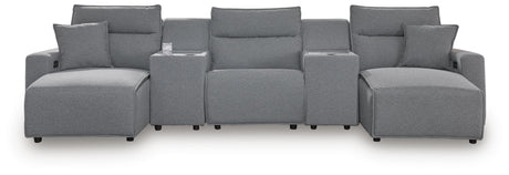 Modmax Salt and Pepper 5-Piece Reclining Sectional with Double Chaise and Consoles from Ashley - Luna Furniture