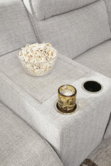 Modmax II Stone 7-Piece Power Reclining Sectional with Chaise and Audio Console from Ashley - Luna Furniture