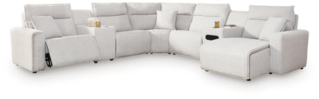 Modmax II Stone 7-Piece Power Reclining Sectional with Chaise and Audio Console from Ashley - Luna Furniture