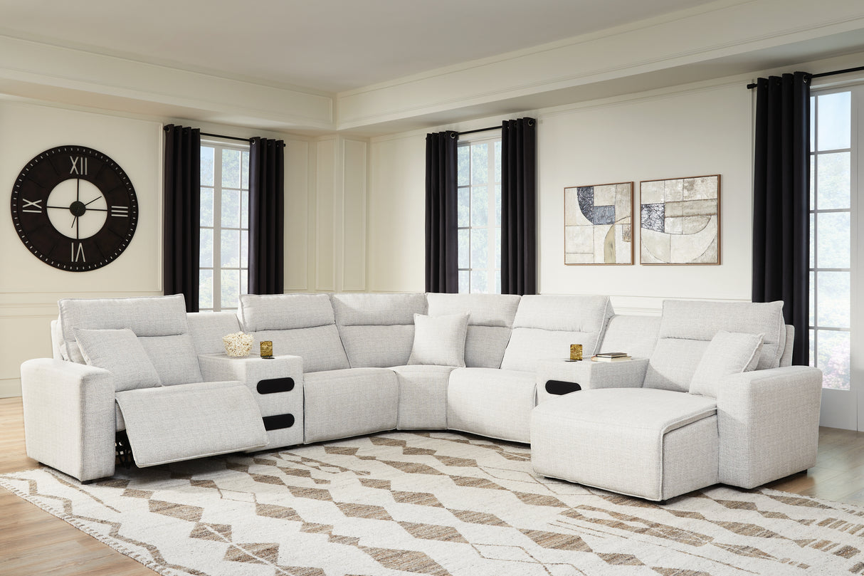 ModMax II Stone 7-Piece Power Reclining Sectional with Chaise and Audio Consoles from Ashley - Luna Furniture