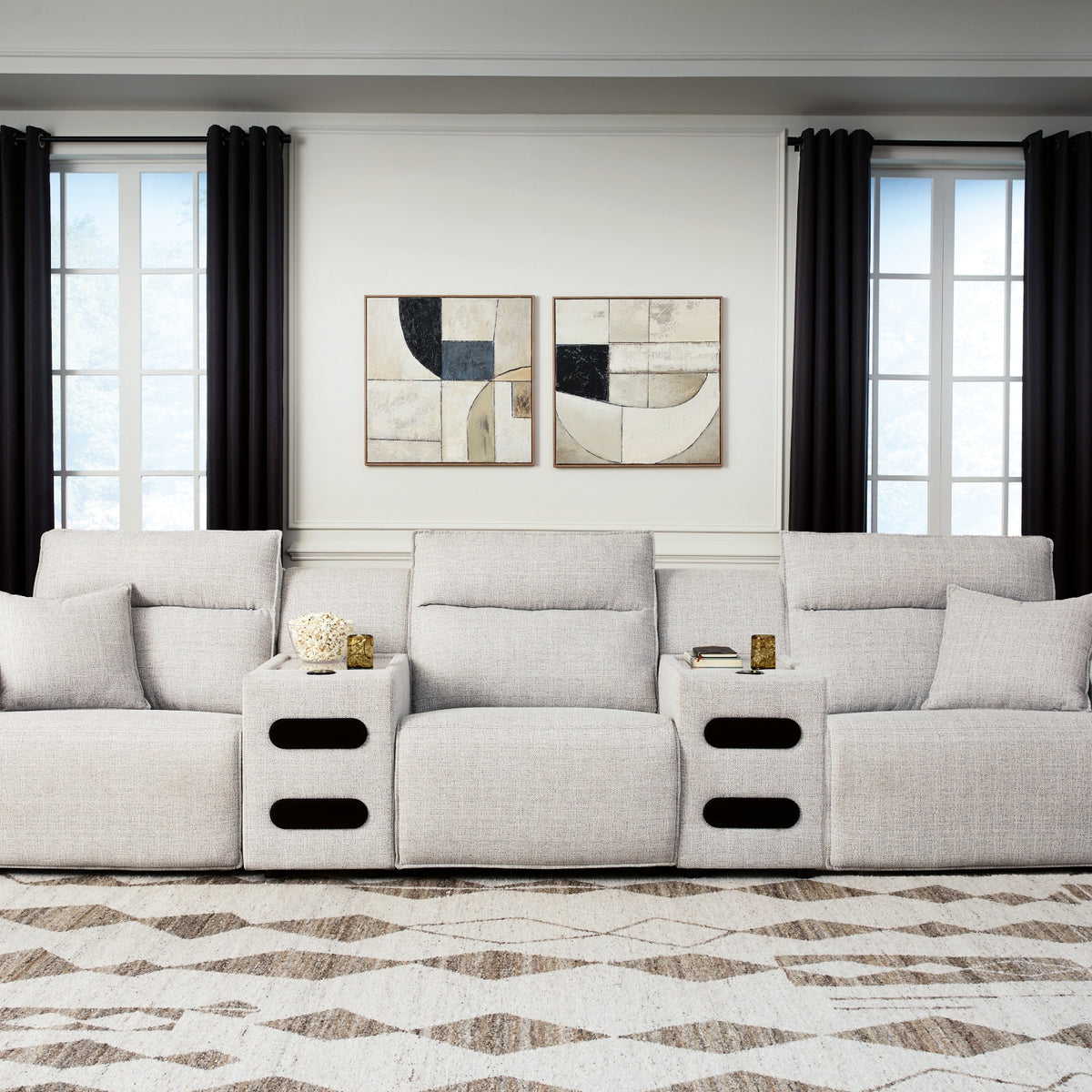 ModMax II Stone 5-Piece Power Reclining Sectional with Audio Consoles ...