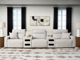 ModMax II Stone 5-Piece Power Reclining Sectional with Audio Consoles from Ashley - Luna Furniture