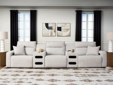 ModMax II Stone 5-Piece Power Reclining Sectional with Audio Consoles from Ashley - Luna Furniture