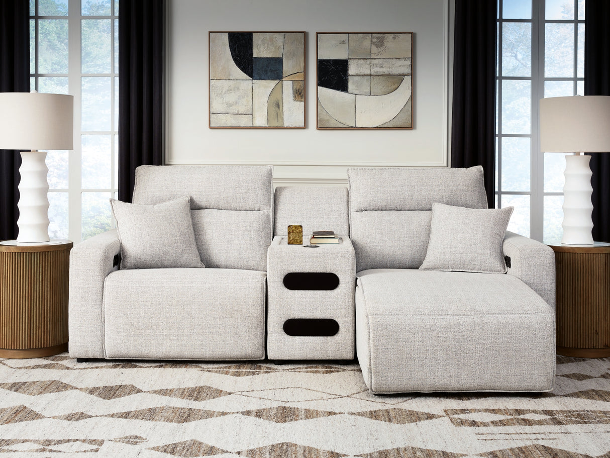 ModMax II Stone 3-Piece Power Reclining Sectional with Chaise and Audio Console from Ashley - Luna Furniture