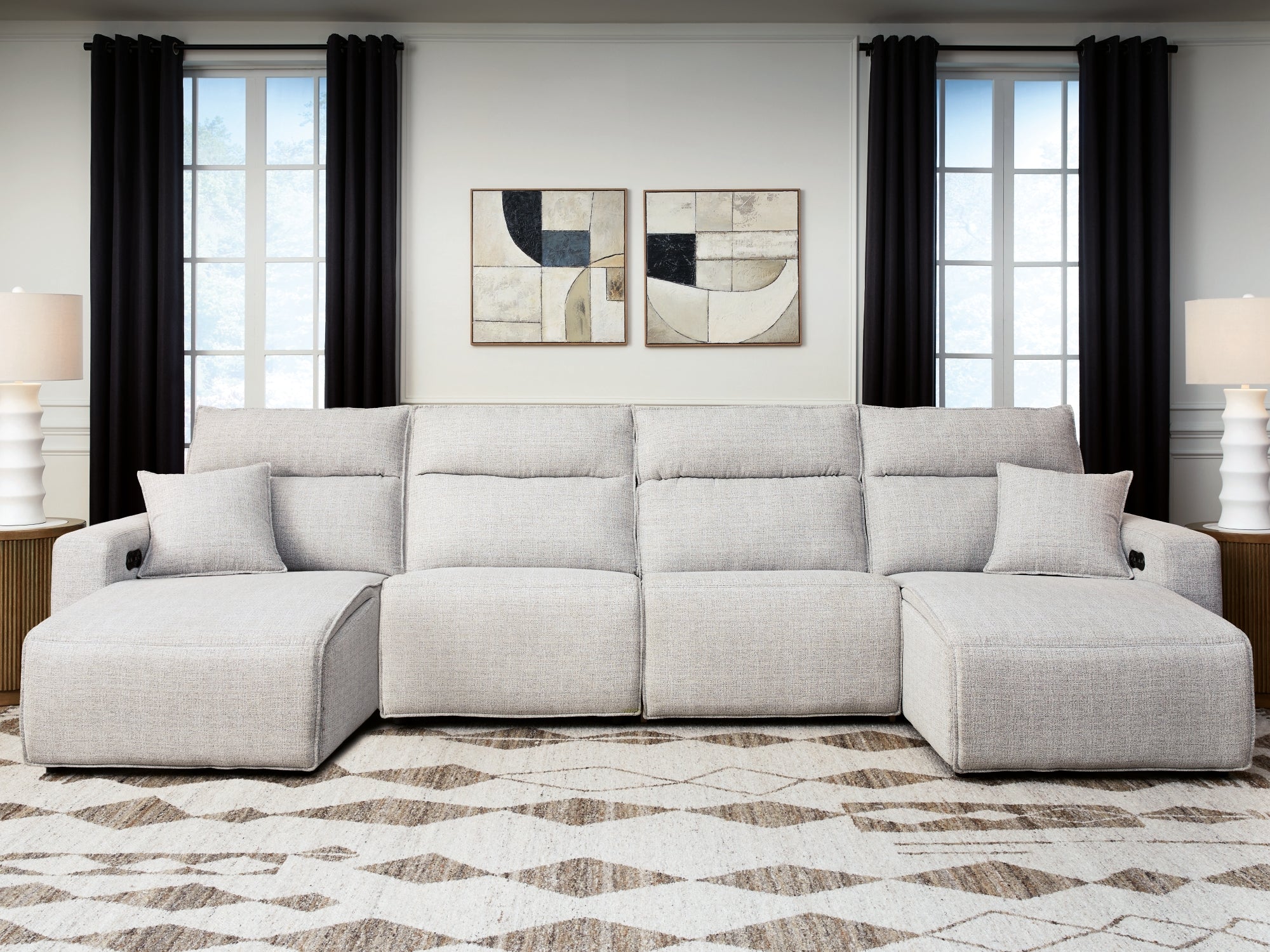 Ashley ModMax II Stone 4-Piece Double Chaise Power Reclining