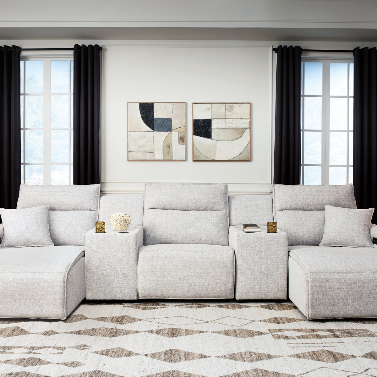 ModMax II Stone 5-Piece Power Reclining Sectional with Chaise and Cons ...