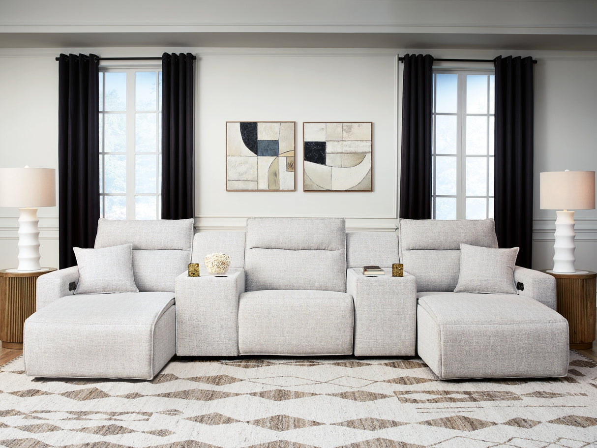 ModMax II Stone 5-Piece Power Reclining Sectional with Chaise and Consoles from Ashley - Luna Furniture