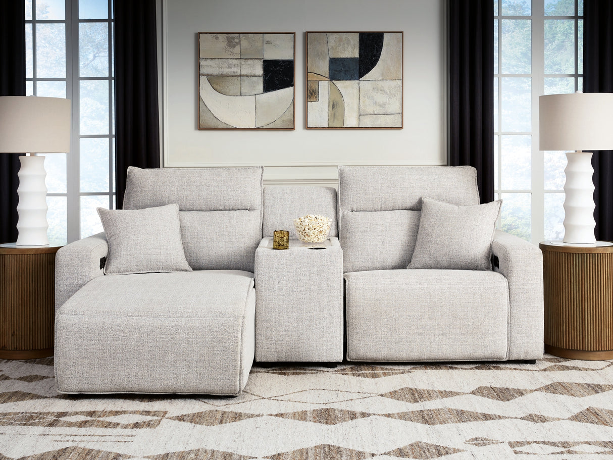 ModMax II Stone 3-Piece Power Reclining Sectional with Chaise and Console from Ashley - Luna Furniture