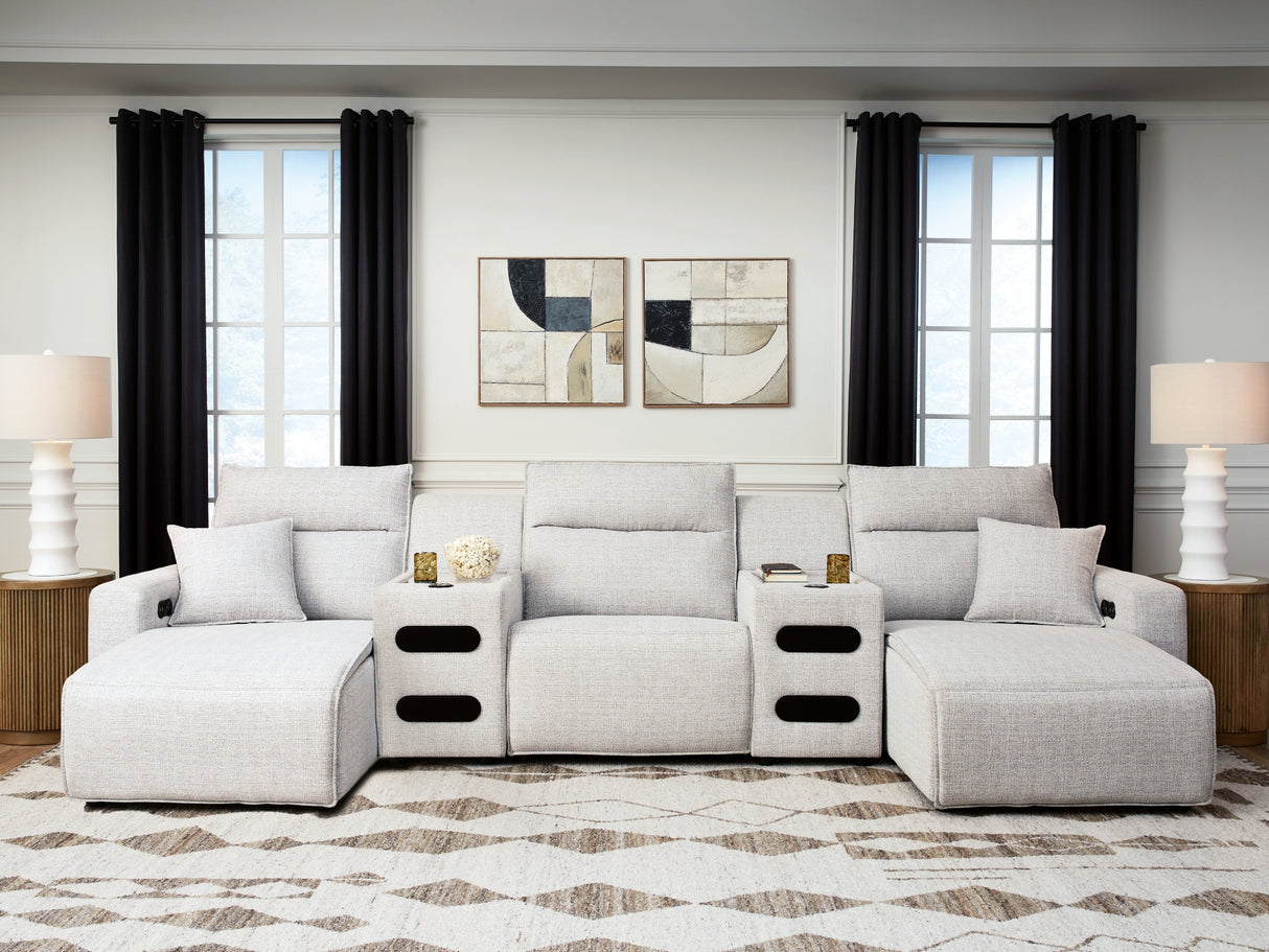 ModMax II Stone 5-Piece Power Reclining Sectional with Chaise and Audio Consoles from Ashley - Luna Furniture