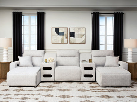 ModMax II Stone 5-Piece Power Reclining Sectional with Chaise and Audio Consoles from Ashley - Luna Furniture