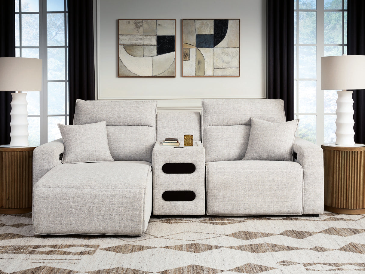 ModMax II Stone 3-Piece Power Reclining Sectional with Chaise and Audio Console from Ashley - Luna Furniture