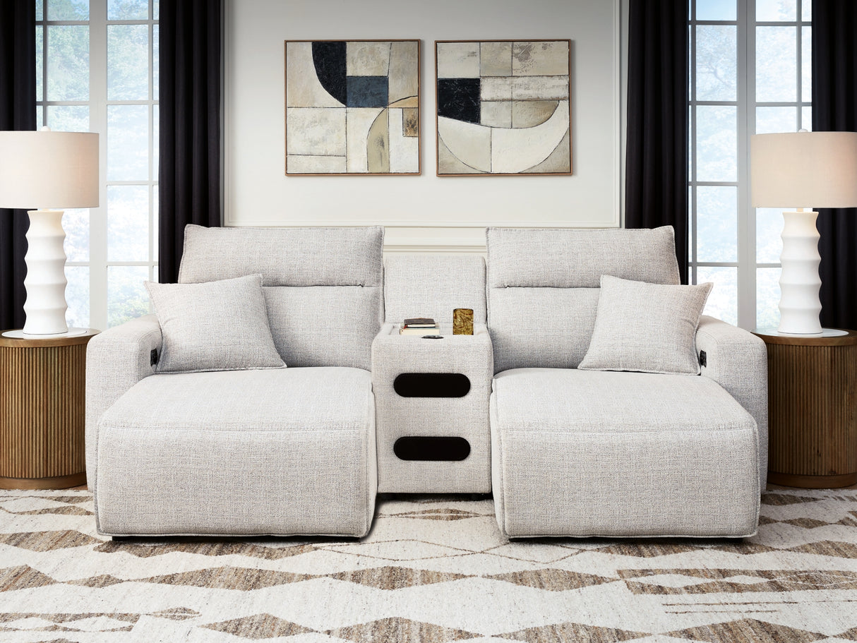 ModMax II Stone 3-Piece Power Reclining Sectional with Chaise and Audio Console from Ashley - Luna Furniture