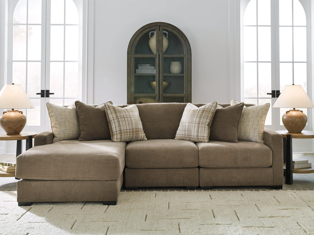 Camellia-Court Coffee 3-Piece LAF Sectional with Chaise from Ashley Furniture - Luna Furniture