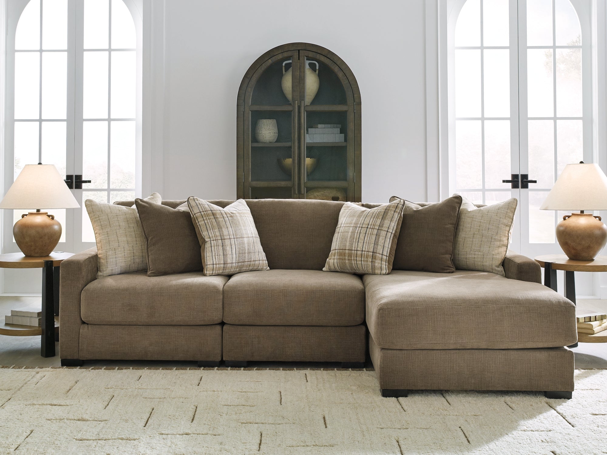 Ashley Camellia-Court Coffee 3-Piece RAF Sectional with Chaise