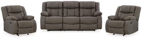 First Base Gunmetal Reclining Sofa and 2 Recliners from Ashley - Luna Furniture
