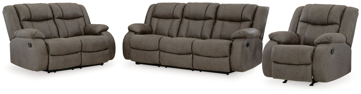 First Base Gunmetal Reclining Sofa, Loveseat and Recliner from Ashley - Luna Furniture