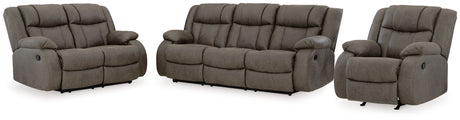 First Base Gunmetal Reclining Sofa, Loveseat and Recliner from Ashley - Luna Furniture