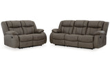 First Base Gunmetal Reclining Living Room Set from Ashley - Luna Furniture