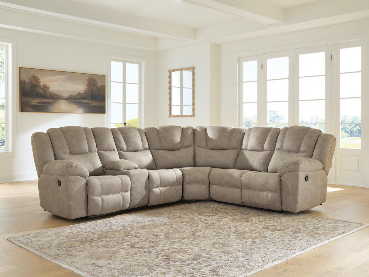 Pearce-Pike Birch 3-Piece Reclining Sectional with Console from Ashley Furniture - Luna Furniture