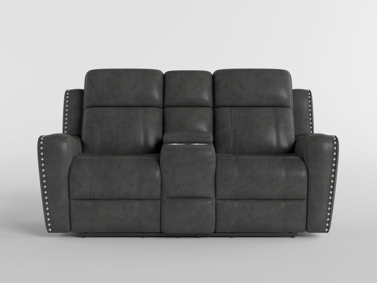Kellen Smoky Gray Power Double Reclining Loveseat with Center Console from Homelegance - Luna Furniture
