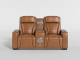 Cyber Brown Power Double Reclining Loveseat with Center Console ,Cup Holders, Wireless Speakers with Sub-Woofer and LED Lighting from Homelegance - Luna Furniture