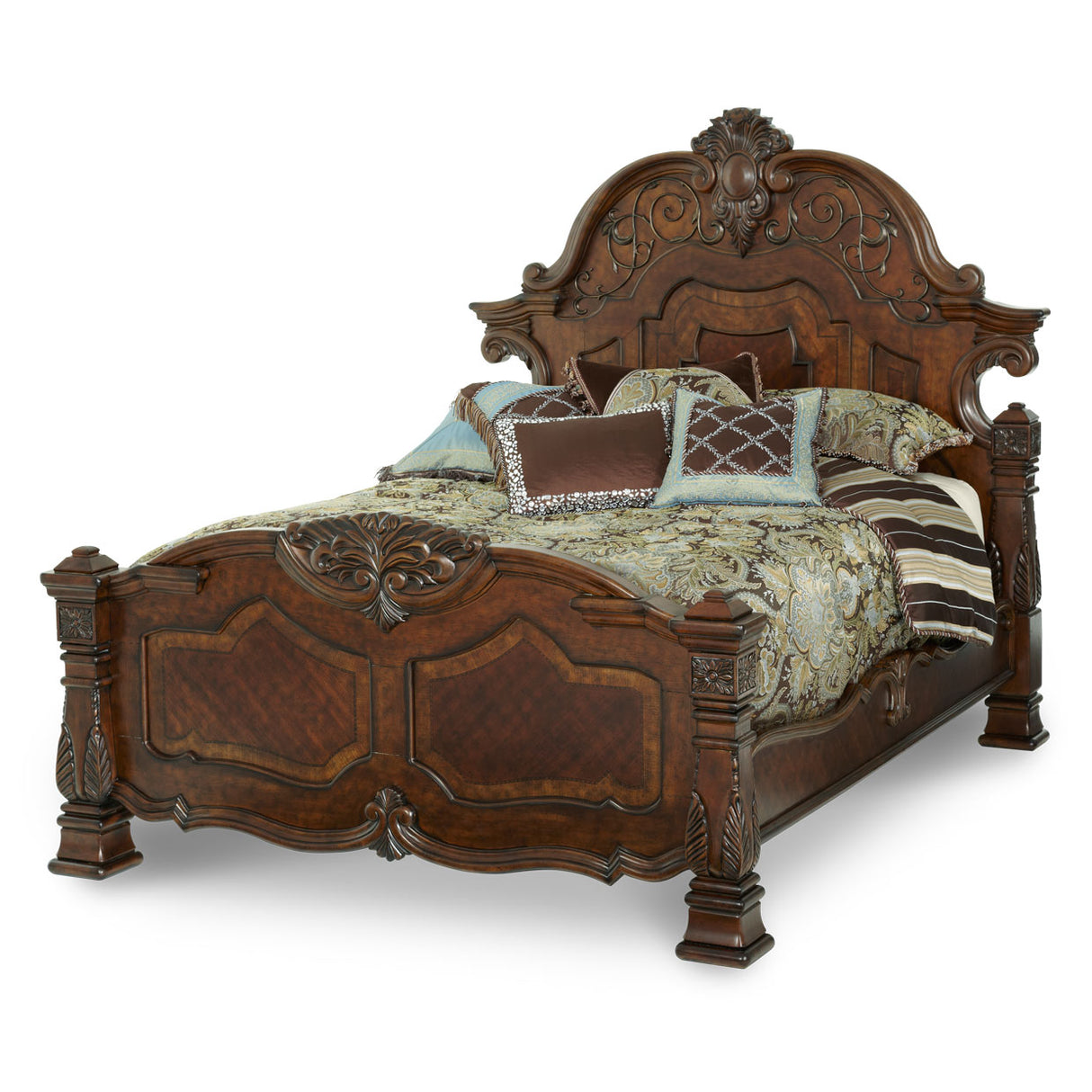 Windsor Court Vintage Fruitwood Queen Mansion Bed from Michael Amini - Luna Furniture